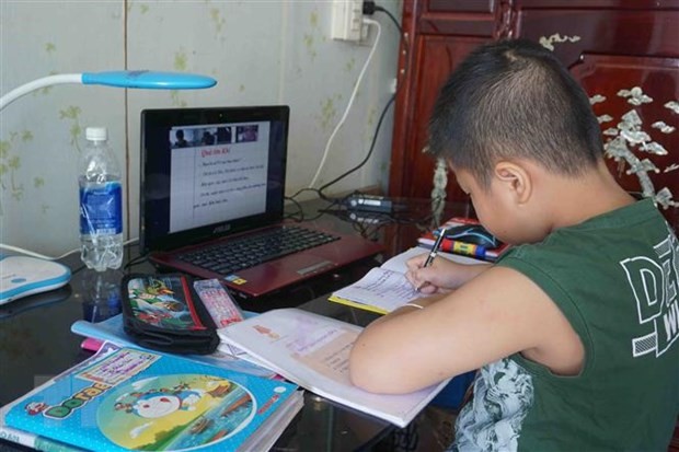 Học sinh TP.HCM trong giờ học trực tuyến môn Tiếng Việt. Ảnh: Thu Hoài/TTXVN