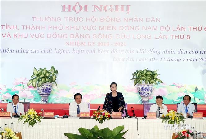 越南国会主席阮氏金银出席东南部和九龙江三角洲地区人民议会常务会议