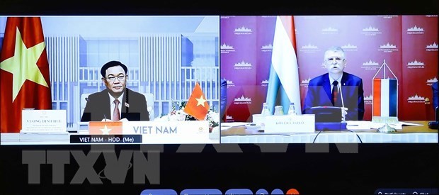 越南国会主席王廷惠与匈牙利国会主席克韦尔•拉斯洛进行线上会谈