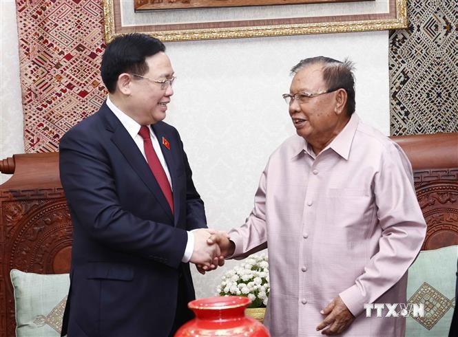 越南国会主席王廷惠拜访老挝人民革命党前总书记、国家主席