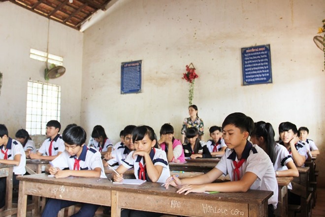 Một lớp học nơi biên giới huyện Bù Đốp, tỉnh Bình Phước, giáp Vương quốc Campuchia. Nguồn: cand.com.vn