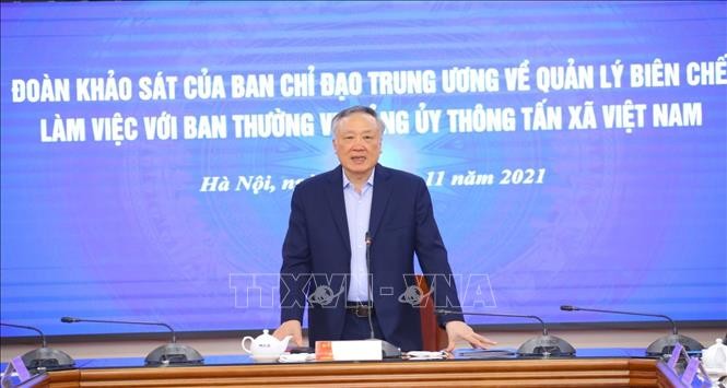 Đồng chí Nguyễn Hòa Bình phát biểu chỉ đạo buổi làm việc. Ảnh: Văn Điệp - TTXVN