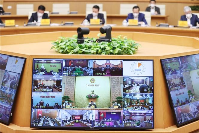 Điểm cầu trực tuyến tại các tỉnh, thành phố tham dự cuộc họp với Ban Chỉ đạo. Ảnh: Dương Giang-TTXVN