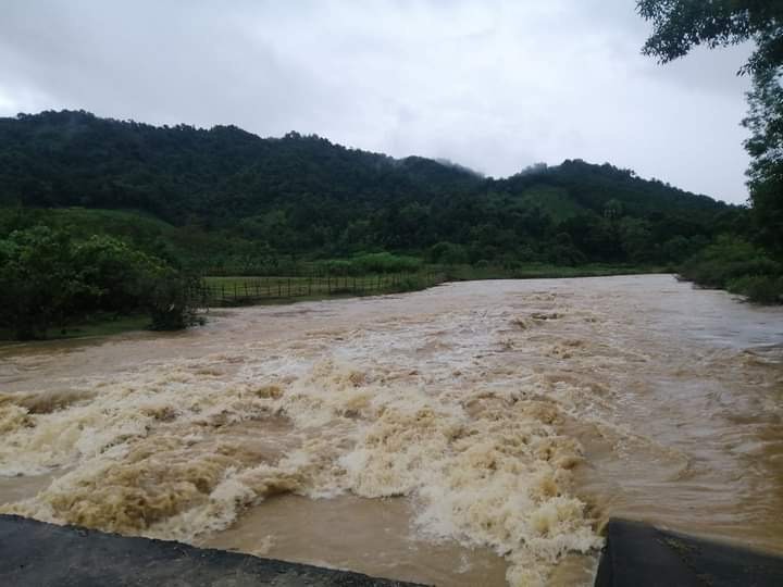 Tuyến tỉnh lộ 520B qua địa bàn huyện Như Xuân bị ngập sâu. Ảnh: Hoa Mai - TTXVN