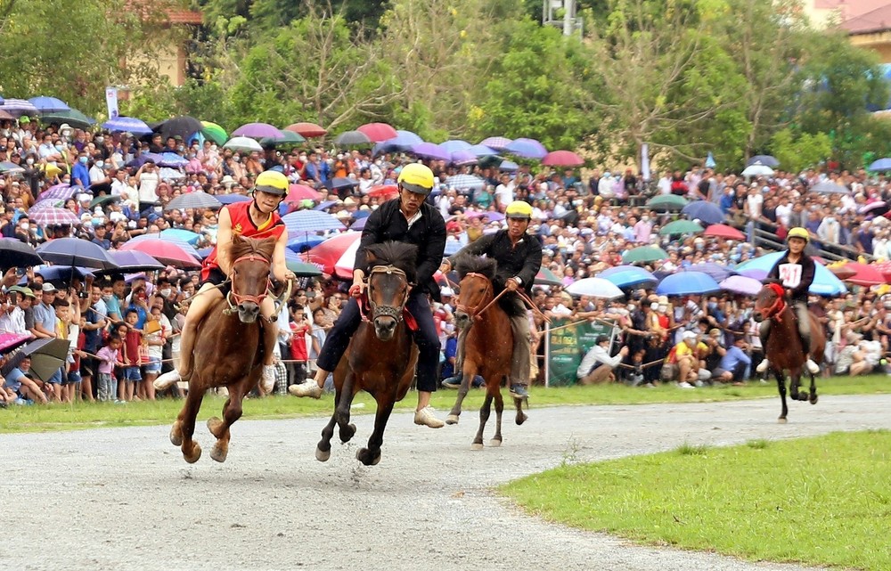 Huyện Bắc Hà tổ chức Festival với chủ đề “Vũ điệu cao nguyên trắng” nhằm giới thiệu, quảng bá tiềm năng, thế mạnh và các sản phẩm du lịch độc đáo như: Lễ hội đua ngựa, mận Tam Hoa, ẩm thực Bắc Hà. Ảnh: Quốc Khánh