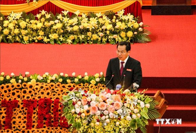 Bí thư Thành ủy Cần Thơ Lê Quang Mạnh phát biểu tại Đại hội đại biểu Đảng bộ thành phố Cần Thơ khoá XI, nhiệm kỳ 2020-2025. Ảnh: Thanh Liêm - TTXVN