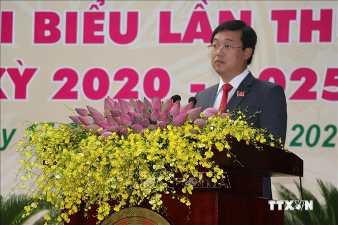 Đồng chí Lê Quốc Phong, Ủy viên dự khuyết Ban Chấp hành Trung ương Đảng được bầu giữ chức Bí thư tỉnh ủy Đồng Tháp nhiệm kỳ 2020 - 2025. Ảnh: Nguyễn Văn Trí - TTXVN