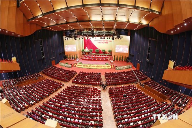 Toàn cảnh phiên thảo luận các văn kiện Đại hội XIII của Đảng tại hội trường Trung tâm Hội nghị Quốc gia, sáng 28/1/2021. Ảnh: TTXVN