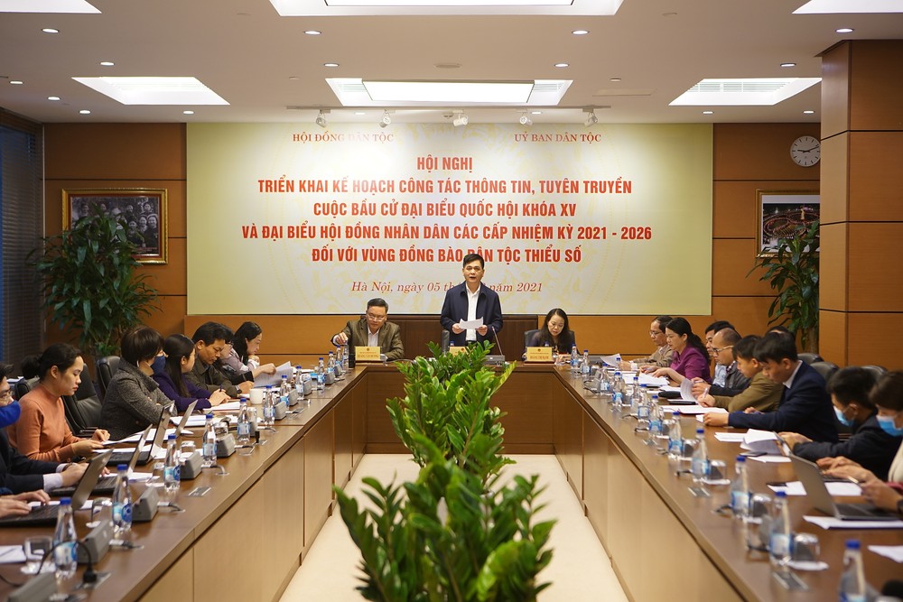Ông Nguyễn Lâm Thành, Phó Chủ tịch Hội đồng Dân tộc của Quốc hội, phát biểu tại Hội nghị. Ảnh: Hoàng Quang Hà