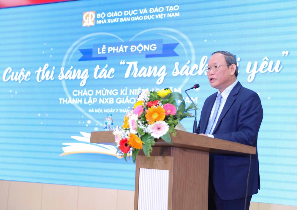 Ông Nguyễn Đức Thái, Chủ tịch Hội đồng thành viên NXBGDVN phát động cuộc thi. Ảnh: Thanh Tùng