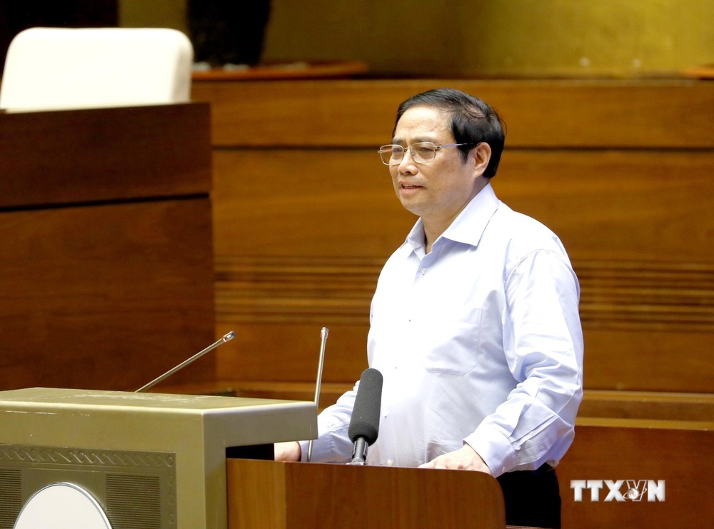 Thủ tướng Chính phủ Phạm Minh Chính giới thiệu chuyên đề tại hội nghị. Ảnh: Phương Hoa - TTXVN