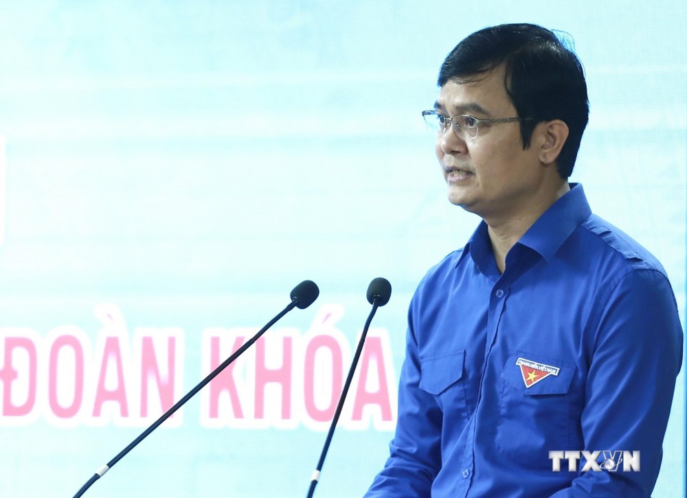 Tân Bí thư thứ nhất Trung ương Đoàn Bùi Quang Huy phát biểu tại Hội nghị. Ảnh: TTXVN phát