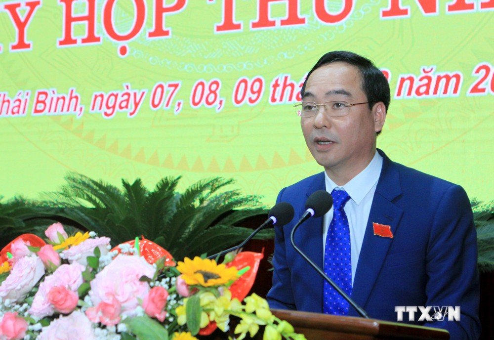 Tân Phó Chủ tịch HĐND tỉnh Thái Bình Vũ Ngọc Trì phát biểu tại kỳ họp. Ảnh: Thế Duyệt – TTXVN