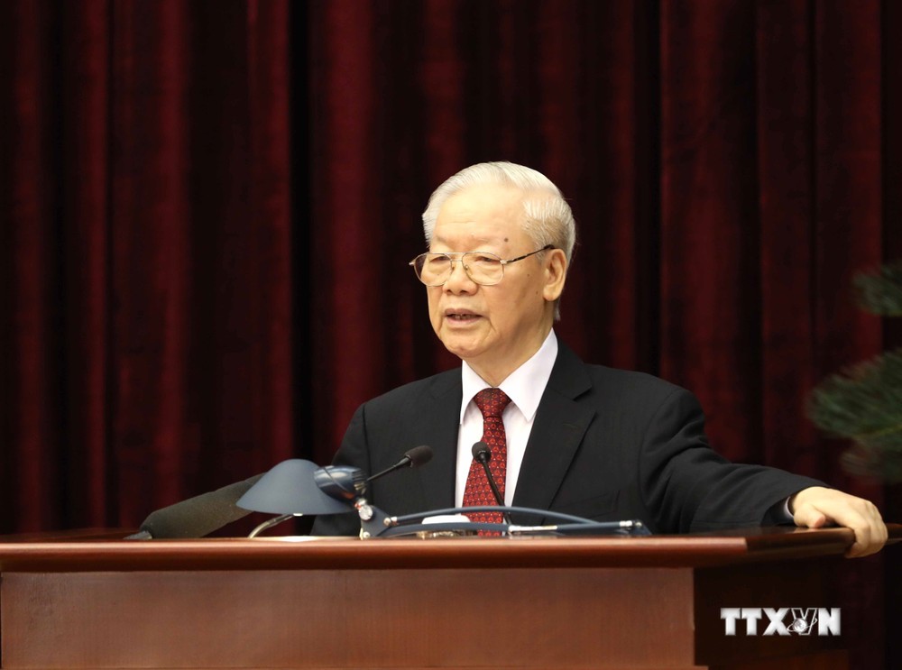 Tổng Bí thư Nguyễn Phú Trọng phát biểu bế mạc Hội nghị Ban Chấp hành Trung ương Đảng giữa nhiệm kỳ khóa XIII. Ảnh: Phương Hoa –TTXVN