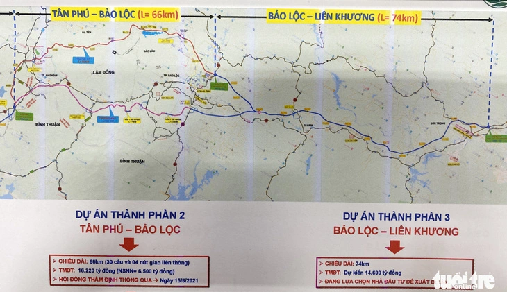 2 đoạn tuyến cao tốc Tân Phú - Bảo Lộc và Bảo Lộc - Liên Khương. Ảnh: tuoitre.vn