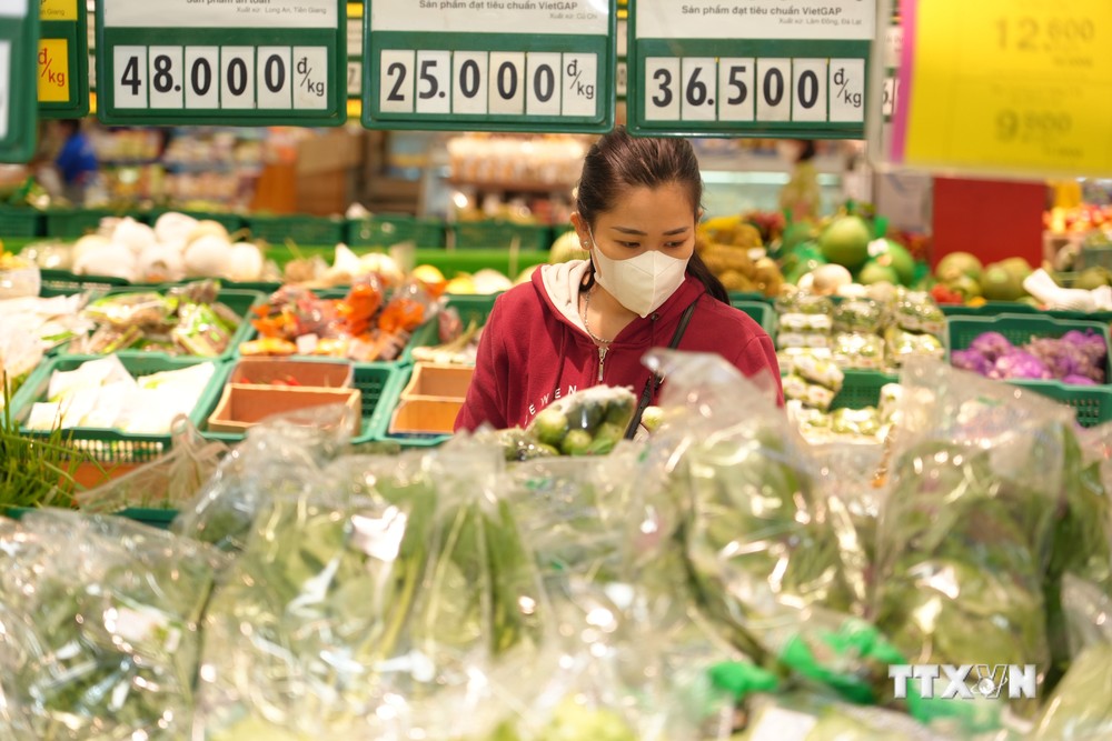 Người tiêu dùng chọn mua các loại nông sản (rau, củ, quả) được trồng tại tỉnh Tây Ninh, phân phối tại hệ thống siêu thị Co.op Mart. Ảnh: Minh Phú - TTXVN