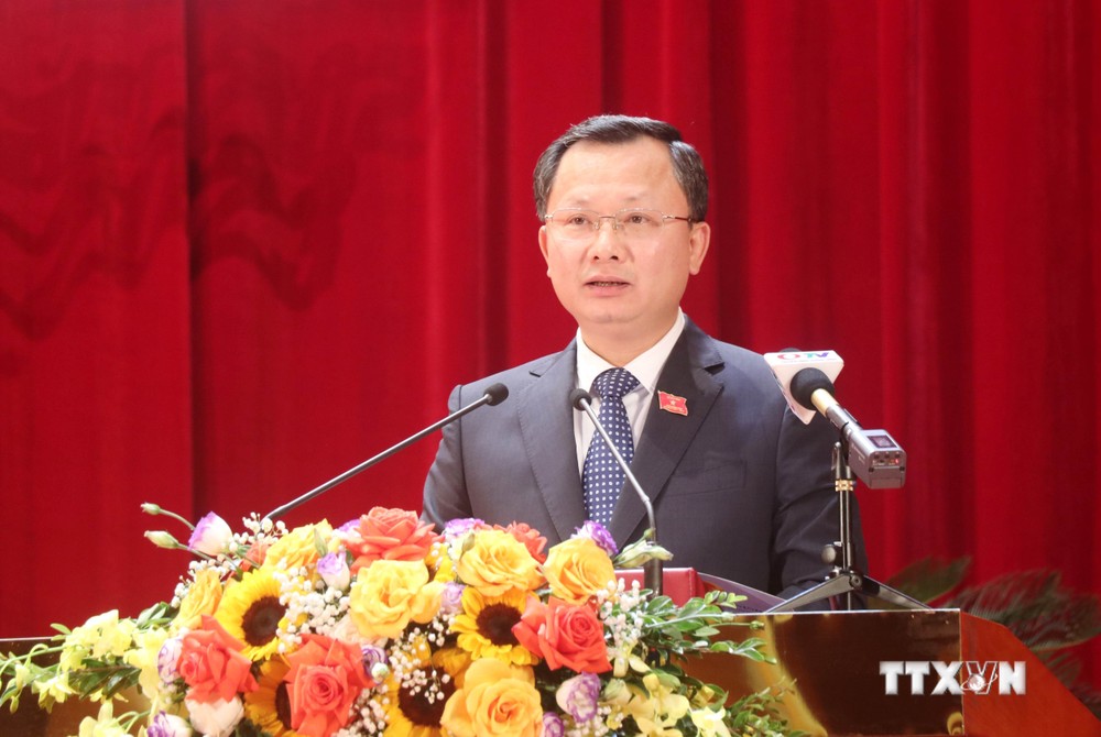 Chủ tịch UBND tỉnh Quảng Ninh Cao Tường Huy phát biểu. Ảnh: Văn Đức - TTXVN
