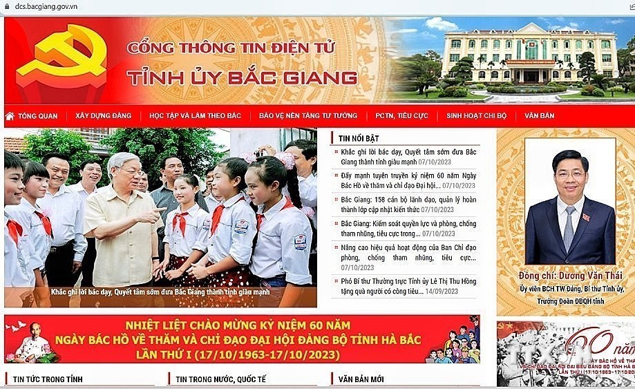 Địa chỉ Cổng Thông tin điện tử Tỉnh ủy Bắc Giang là https://dcs.bacgiang.gov.vn. Ảnh: Danh Lam - TTXVN
