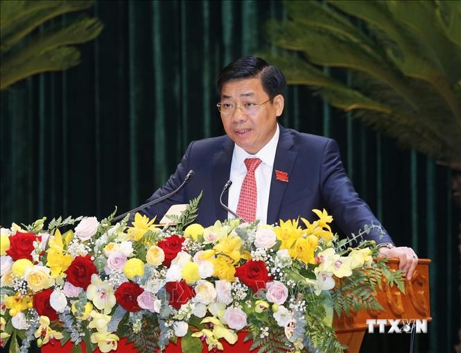 Đồng chí Dương Văn Thái, Bí thư Tỉnh ủy Bắc Giang khóa XIX phát biểu tại Đại hội. Ảnh: Doãn Tấn - TTXVN