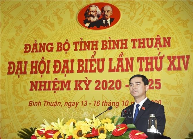 Đồng chí Dương Văn An, Bí thư Tỉnh ủy Bình Thuận khóa XIV, nhiệm kỳ 2020 – 2025 phát biểu. Ảnh: Nguyễn Thanh – TTXVN