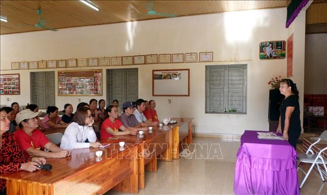 Một buổi sinh hoạt, tuyên truyền những kiến thức xây dựng làng quê an toàn ở Chi hội phụ nữ thôn 2. Ảnh: Nam Sương - TTXVN