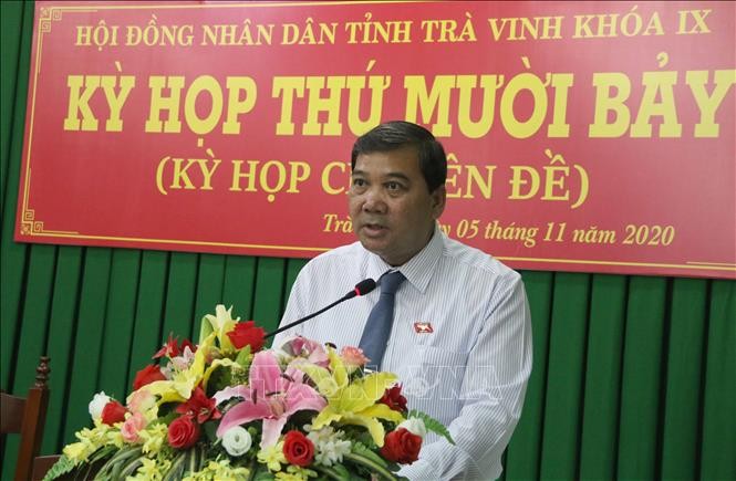 Tân Chủ tịch HĐND tỉnh Trà Vinh Kim Ngọc Thái phát biểu. Ảnh: Thanh Hòa - TTXVN