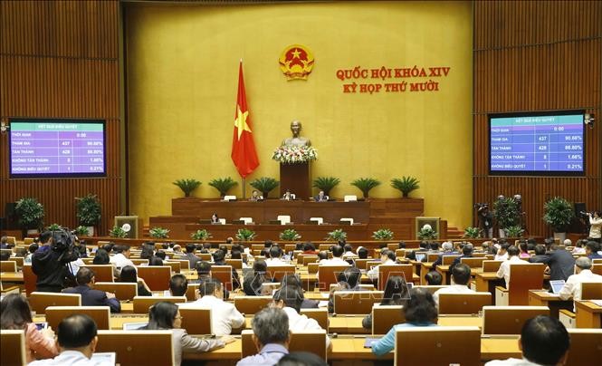 Quốc hội biểu quyết thông qua việc bổ sung nội dung vào chương trình kỳ họp thứ 10. Ảnh: Doãn Tấn - TTXVN