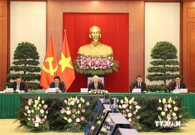 Tổng Bí thư Nguyễn Phú Trọng phát biểu tại Hội nghị thượng đỉnh giữa Đảng Cộng sản Trung Quốc với các chính đảng trên thế giới. Ảnh: Trí Dũng - TTXVN
