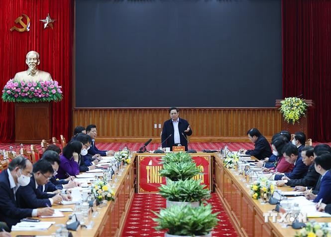 Thủ tướng Phạm Minh Chính phát biểu tại buổi làm việc. Ảnh: Dương Giang-TTXVN
