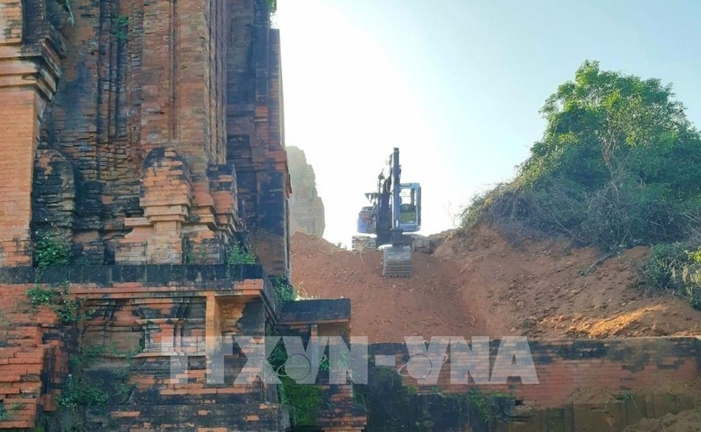 Dự án xây dựng, tu bổ, tôn tạo và phát huy giá trị di tích Tháp Bánh Ít tại xã Phước Hiệp, huyện Tuy Phước, Bình Định. Ảnh: Tường Quân - TTXVN
