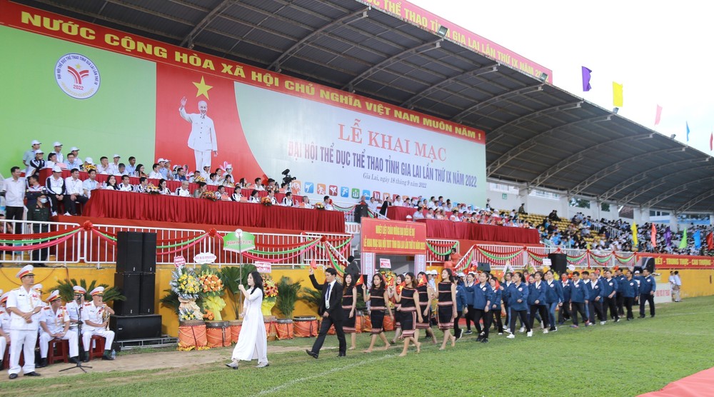 Đại hội Thể dục thể thao tỉnh Gia Lai lần thứ IX- 2022 có sự tham dự của trên 1.800 vận động viên xuất sắc. Ảnh: Quang Thái- TTXVN