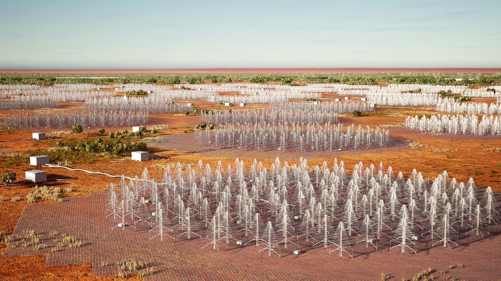 Những anten hình cây thông Giáng sinh đang được xây dựng ở Tây Australia ngày 5/12/2022. Ảnh: AFP/TTXVN