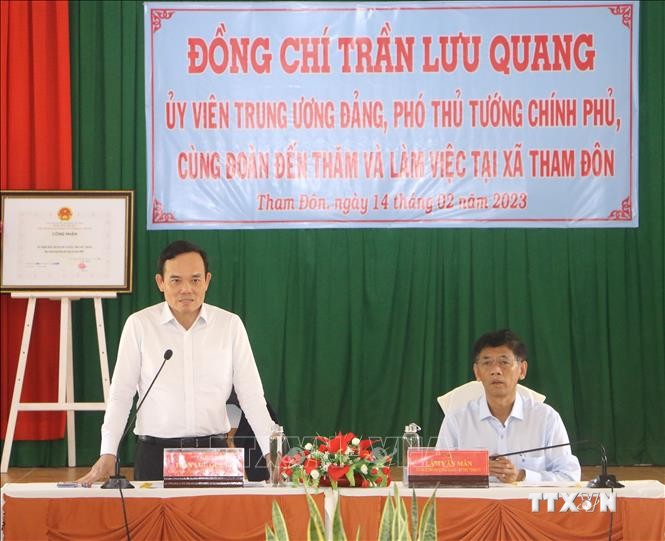 Phó Thủ tướng Chính phủ Trần Lưu Quang phát biểu tại buổi làm việc. Ảnh: Nhật Bình - TTXVN