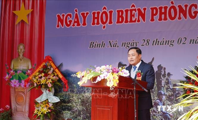 Chủ tịch UBND tỉnh Lạng Sơn Hồ Tiến Thiệu phát biểu tại Ngày hội Biên phòng. Ảnh: Anh Tuấn – TTXVN