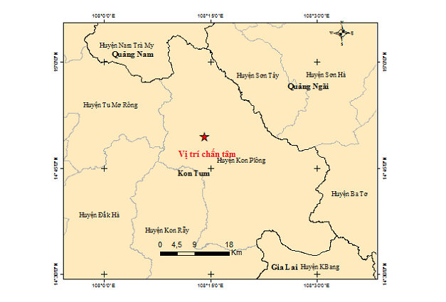Động đất có độ lớn 3.7 ở huyện Kon Plông