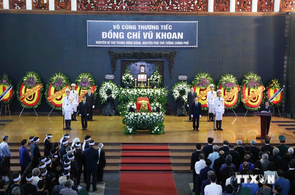 Quang cảnh lễ truy điệu nguyên Phó Thủ tướng Chính phủ Vũ Khoan. Ảnh: Phạm Kiên - TTXVN