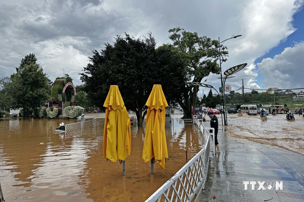 Điểm tham quan Vườn hoa thành phố Đà Lạt ngập nặng sau cơn mưa lớn. Ảnh: Nguyễn Dũng – TTXVN