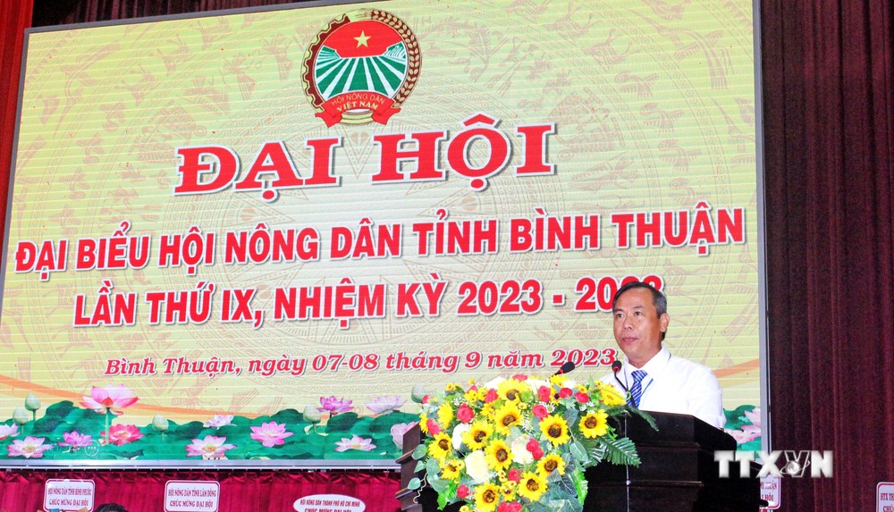 Ông Nguyễn Phú Hoàng tái đắc cử chức vụ Chủ tịch Hội nông dân tỉnh nhiệm kỳ 2023- 2028. Ảnh: Hồng Hiếu - TTXVN