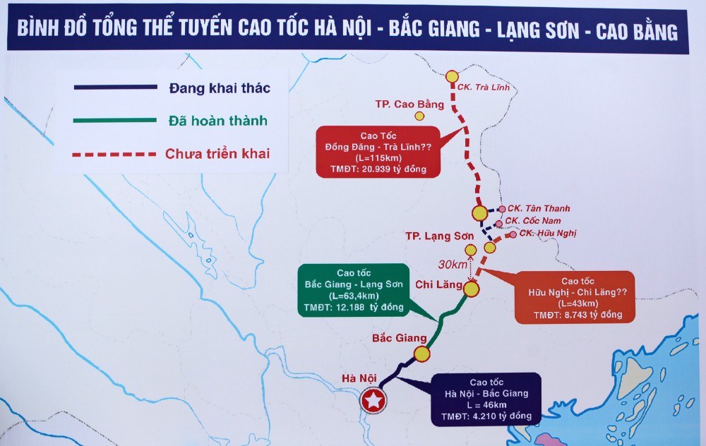 Đường cao tốc Bắc Giang - Lạng Sơn trong mối liên kết với các đường cao tốc Đồng Đăng - Trà Lĩnh (Cao Bằng) trong tương lai. Ảnh:baodautu.vn