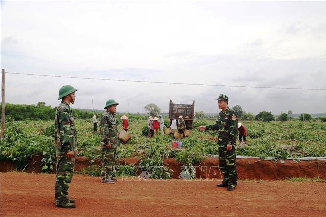 Lực lượng Biên phòng Đồn Biên phòng cửa khẩu Chàng Riệc, tỉnh Tây Ninh túc trực 24/24 giờ ở biên giới để ngăn chặn người qua lại trái phép.Ảnh: TTXVN
