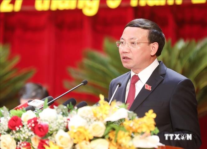 Bí thư Tỉnh ủy Quảng Ninh Nguyễn Xuân Ký nhiệm kỳ 2020 - 2025 phát biểu tại Đại hội. Ảnh: Văn Đức - TTXVN