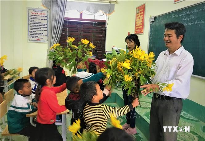 Những đóa hoa rừng tặng thầy cô nhân ngày 20/11. Ảnh: Việt Hoàng-TTXVN
