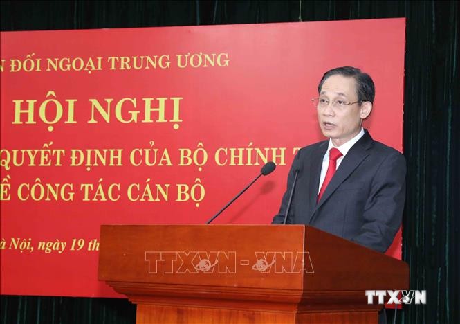 Đồng chí Lê Hoài Trung, Ủy viên Trung ương Đảng, Trưởng Ban Đối ngoại Trung ương phát biểu. Ảnh: Phương Hoa - TTXVN