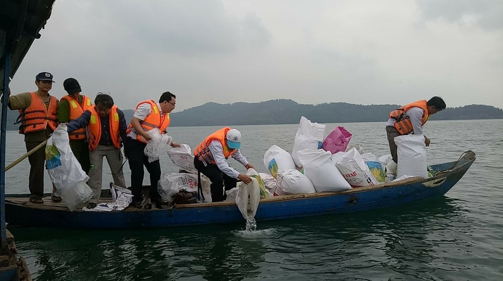 Quảng Nam thả cá bổ sung giống tái tạo nguồn lợi thuỷ sản tại hồ Phú Ninh. Ảnh : snnptnt.quangnam.gov.vn