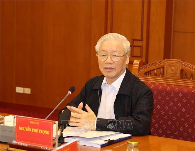 Tổng Bí thư, Chủ tịch nước Nguyễn Phú Trọng phát biểu chỉ đạo cuộc họp. Ảnh: Trí Dũng – TTXVN