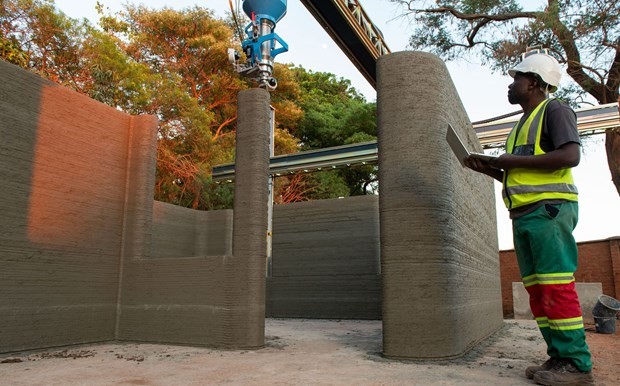 Một ngôi nhà được xây dựng bằng phương pháp in 3D tại châu Phi. Ảnh : cdcgroup.com