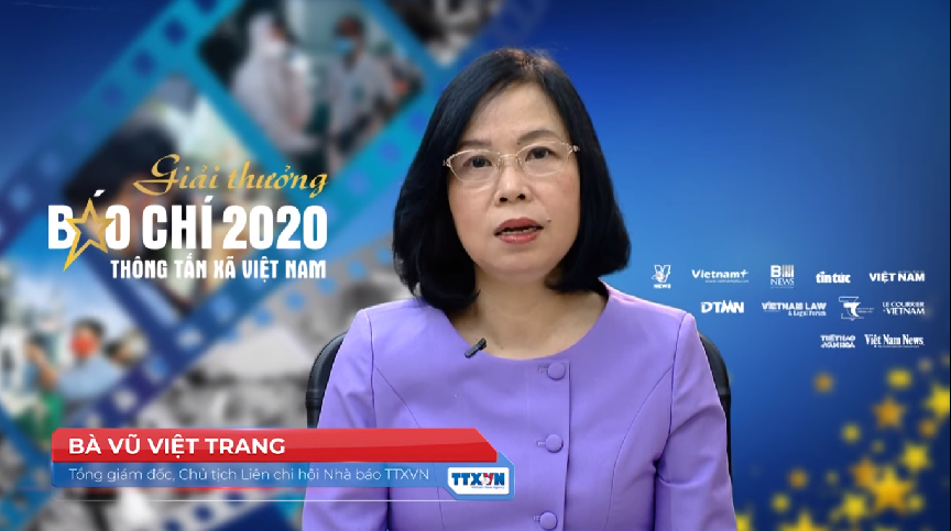 Tổng Giám đốc, Chủ tịch Liên chi hội Nhà báo TTXVN Vũ Việt Trang phát biểu. Ảnh chụp màn hình