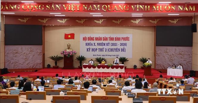 Quang cảnh Kỳ họp thứ 2 Hội đồng nhân dân tỉnh Bình Phước khóa X. Ảnh: Sỹ Tuyên - TTXVN
