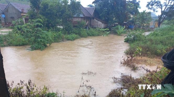 Nước suối dâng cao tại xã Vĩnh Sơn, huyện Vĩnh Thạnh, Bình Định. Ảnh: TTXVN phát
