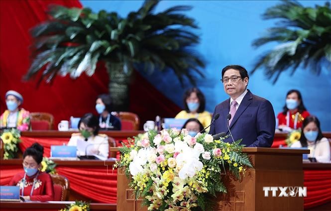 Thủ tướng Phạm Minh Chính phát biểu chúc mừng Đại hội. Ảnh: Dương Giang-TTXVN
